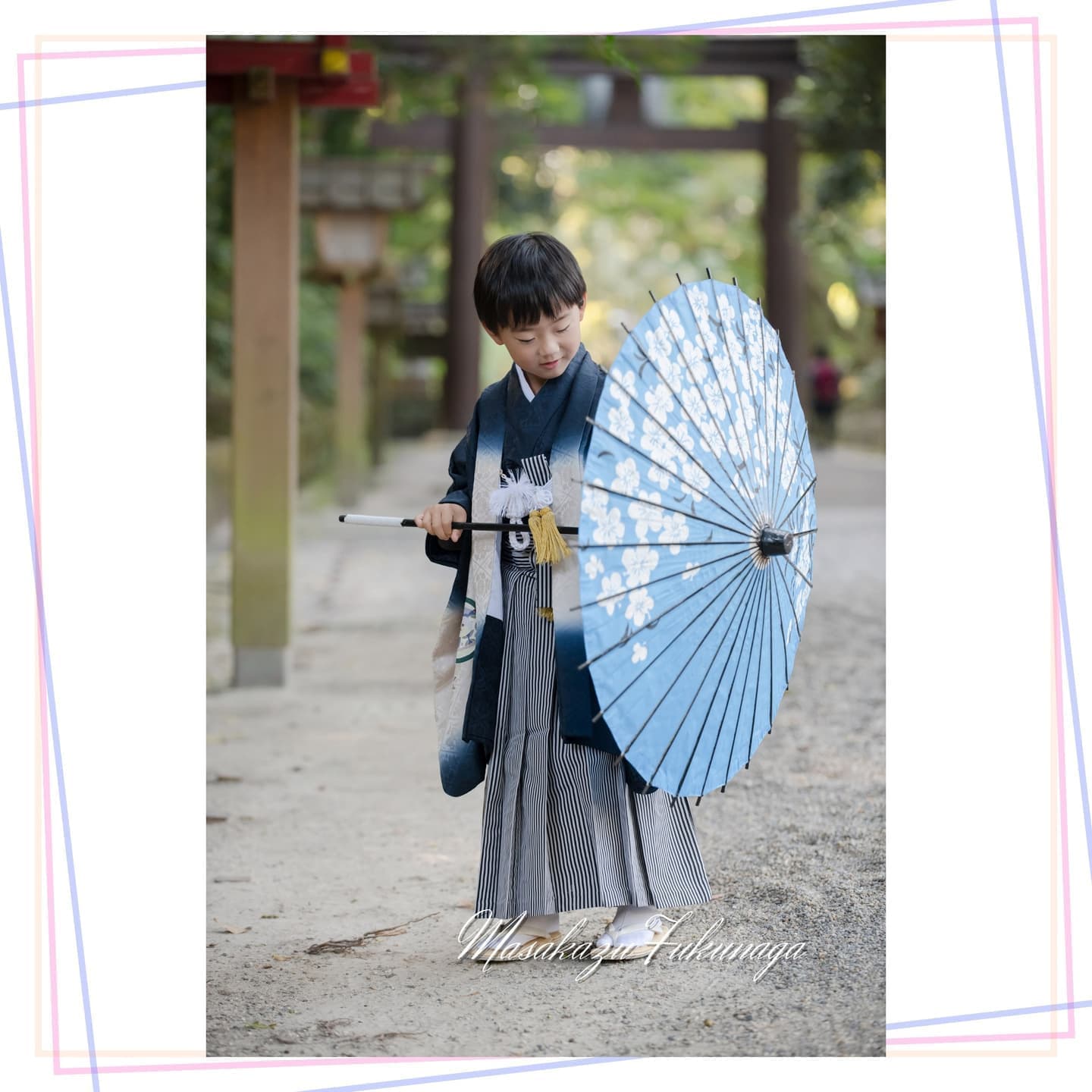 七五三｜出張撮影｜カメラマン｜和傘を使った七五三｜男の子